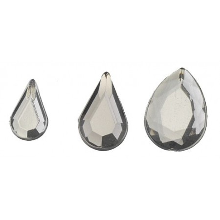 Set de 50 cabochons Gris gouttes facettées, 3 tailles, en acrylique, à coller
