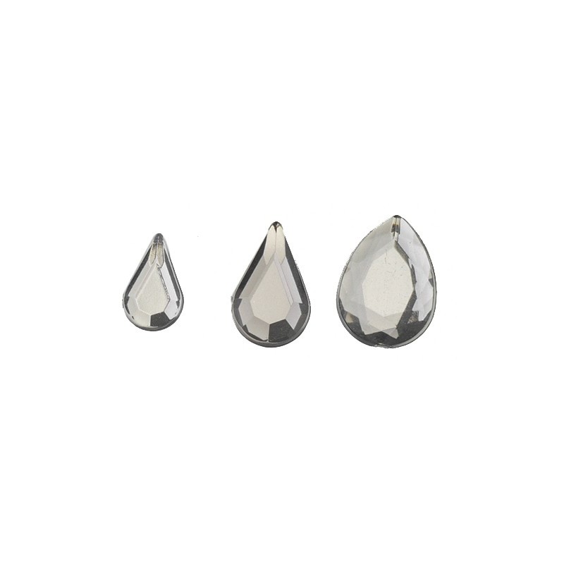 Set de 50 cabochons Gris gouttes facettées, 3 tailles, en acrylique, à coller