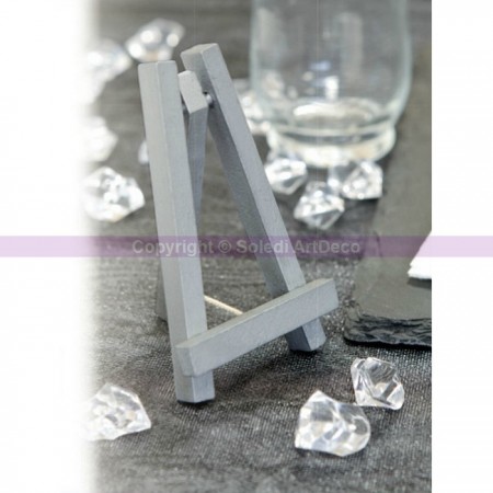 Chevalet de table en bois peint Argent avec trépied, Marque-Place haut. 10 cm