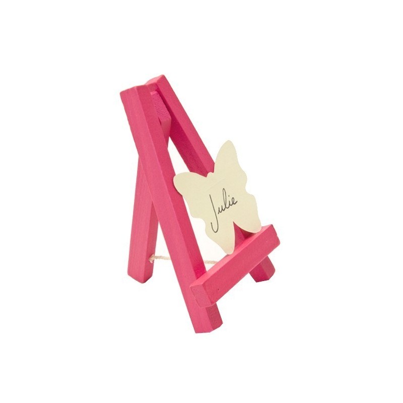 Chevalet de table en bois peint Fuschia avec trépied, Marque-Place haut. 10 cm