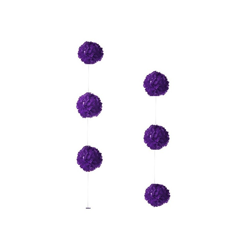Guirlande de 3,5 m avec 6 fleurs pompons en papier de soie Blanc de diam 20 cm