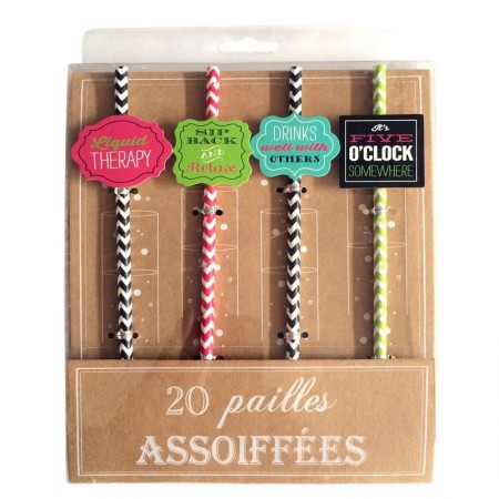 Lot de 40 Pailles droites style berlingot longueur 21 cm, couleurs assorties