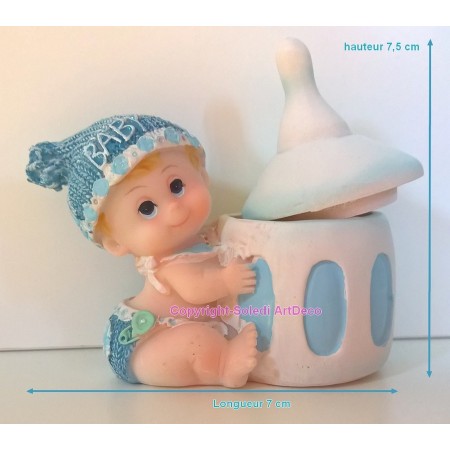 Contenant à dragées, figurine Bébé fille rose, Boite en résine hauteur 11 cm