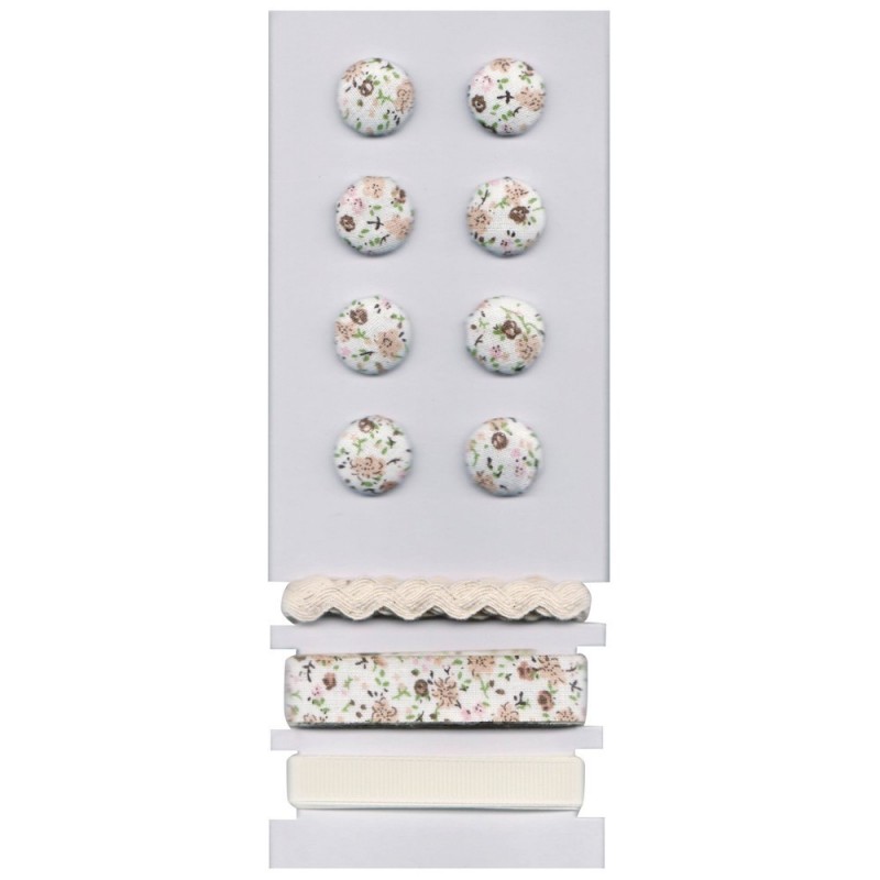 Sachet 8 Boutons et 3x 1mètre de rubans, Motif Etoiles, Blanc et Noir