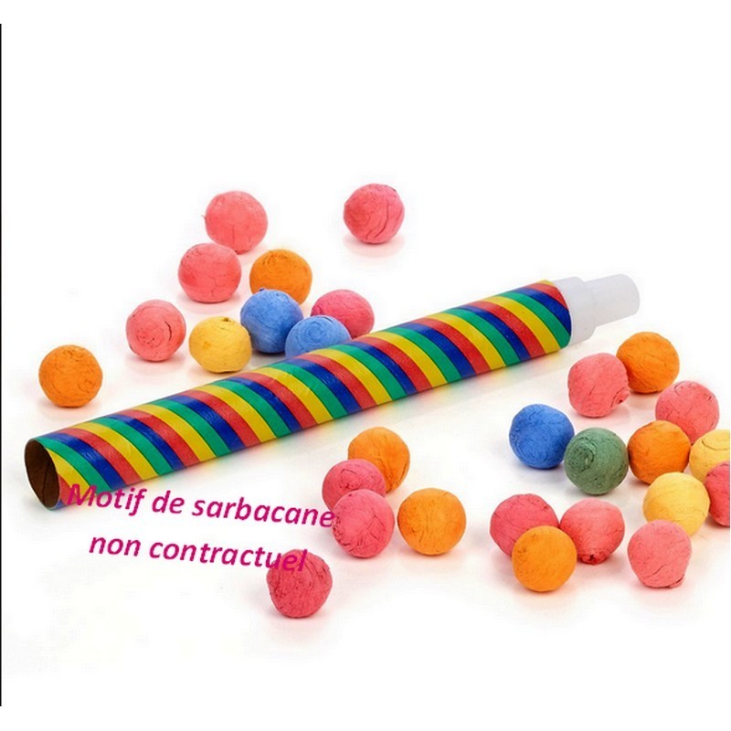 Lot de 1 Sarbacane avec embout blanc sécurisé, 18cm et 20 boules de couleurs pour fête