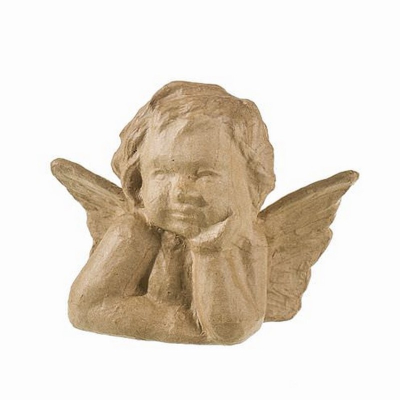 Angelot assis de profil en papier mâché, 14x6,5x16 cm, à décorer