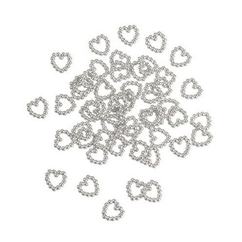 Lot de 50 coeurs en perles plastique ciré couleur crème, diam. 1cm, à éparpiller ou à coller pour le scrap