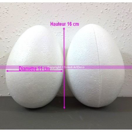 Lot de 2 Oeufs polystyrène de 16 cm de haut, Séparables, Styropor blanc densité supérieure