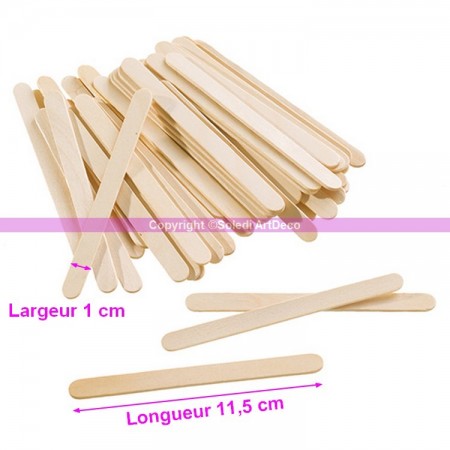 Lot de 50 Bâtonnets en bois type batonnet à glace en bois brut non traité, 11,5cm x 1cm