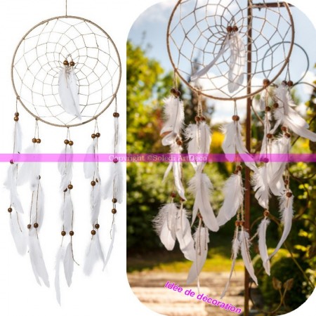 Kit Capteur de rêves, DIY Attrapes de rêves Couleur Naturel, 4 anneaux, plumes, rubans, perles