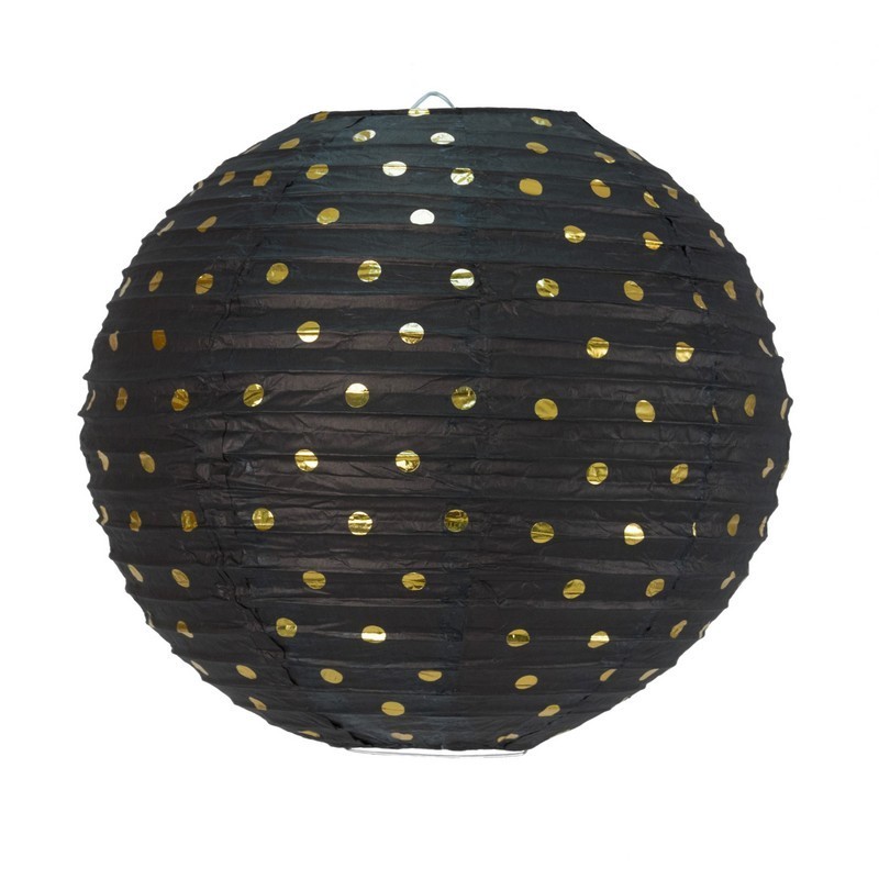 Lanterne Japonaise boule de 35 cm en papier, Boule chinoise Fuschia à pois blanc