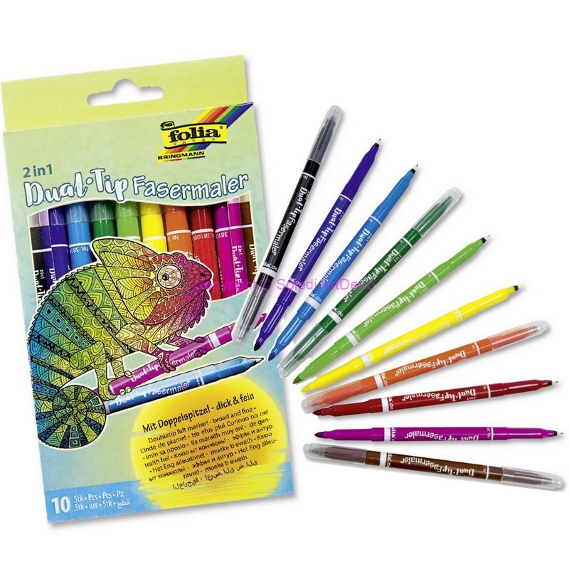 Set aus 10 Fasermaler, sortierte Farben, Doppelspitzel : fein 0,5 mm und 2 mm breit, zum Ausmalen