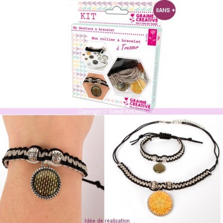 Kit Bijoux Bling Bling pour Collier et Bracelet à tresser , couleur noir et jaune, DIY