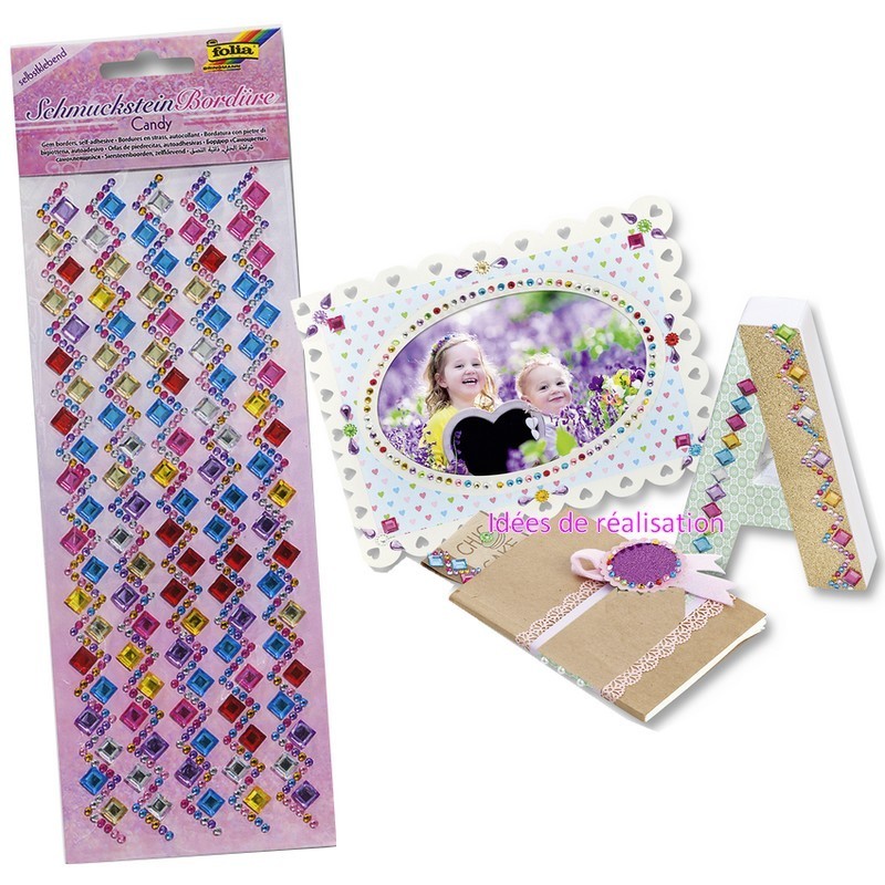 Bordures en Strass et cabochons autocollantes, 8x26cm, pour scrapbooking et supports en carton