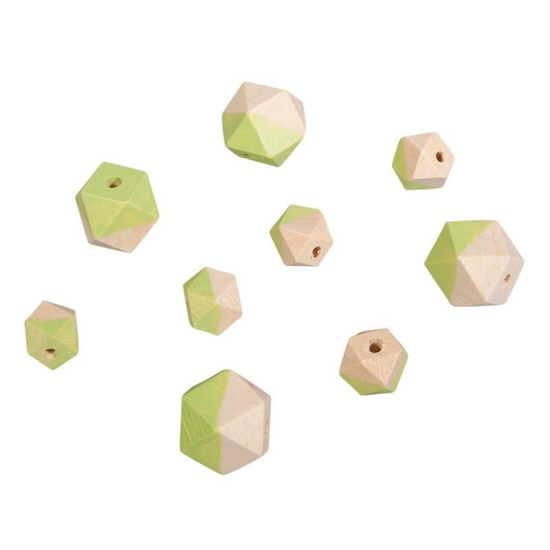 Lot de 12 Perles en Bois forme Diamant couleur Nature , 4pces diam.2cm, 8pces diam.1,5cm