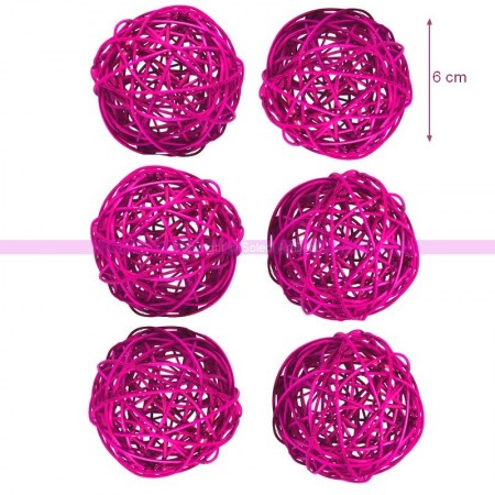 Lot en sachet de 6 boules en rotin Fuchsia, diam. 6 cm, couleur assorties