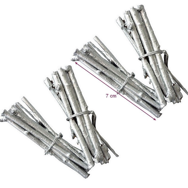 Lot de 4 petits fagots Brindilles en Bouleau Argenté, longueur 7 cm, décoration naturelle