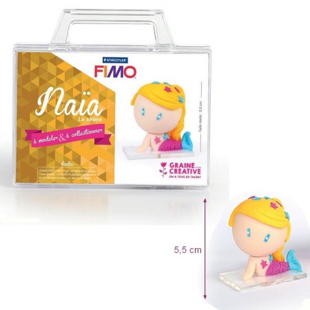 Kit figurine pâte Fimo, Naia La Sirène, 4 pains Fimo et accessoires, 5,5 cm de haut, à modeler 