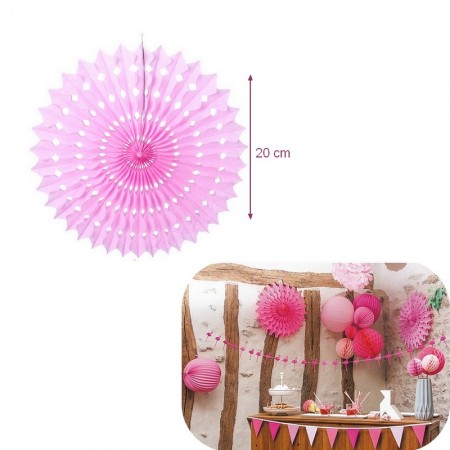 Petit Éventail alvéolé couleur Rose Bubble Gum, dim.20 cm, Papier de Soie à suspendre