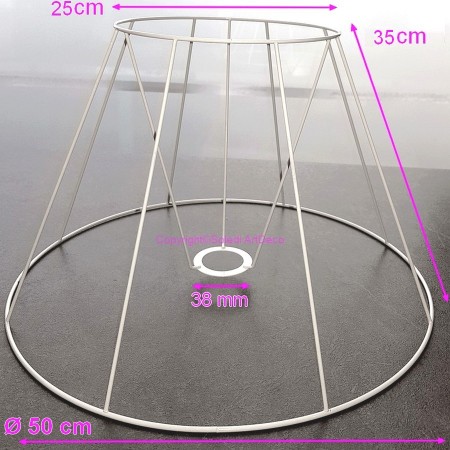 Carcasse Abat-Jour Empire 40 cm, Armature Cone 8 branches en epoxy anticorrosion, pour E27