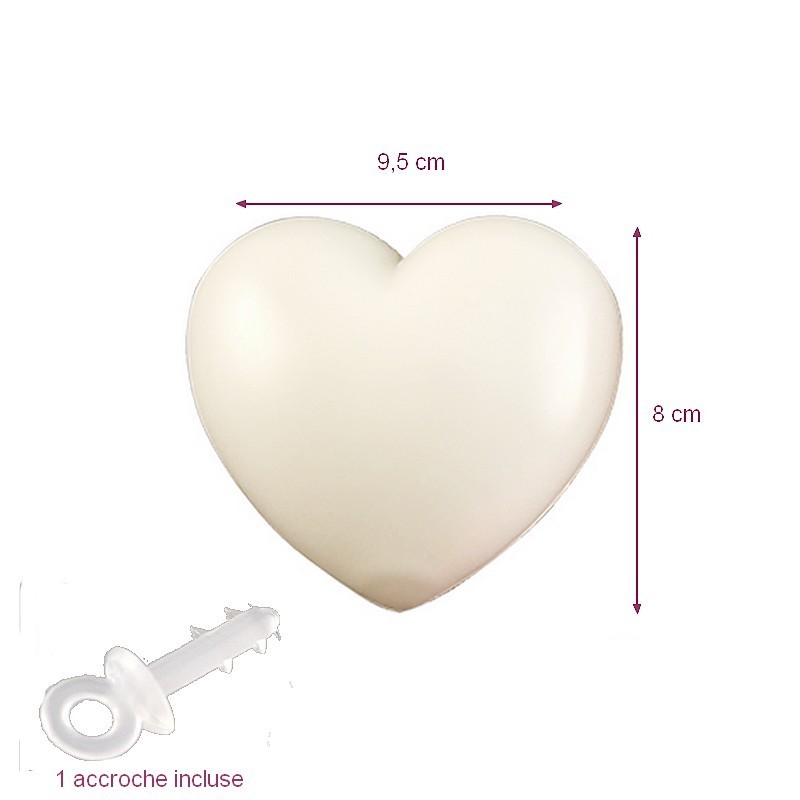 Cœur Blanc en plastique non séparable, 9,5 x 8 cm, avec accroche à suspendre, déco romantique