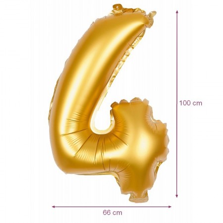 Ballon Géant Mylar Chiffre 4 Doré, dim. 66 cm x 1 m, décoration anniversaire babyshower aluminium