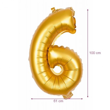 Ballon Géant Mylar Chiffre 6 Doré, dim. 61 cm x 1 m, décoration anniversaire babyshower aluminium
