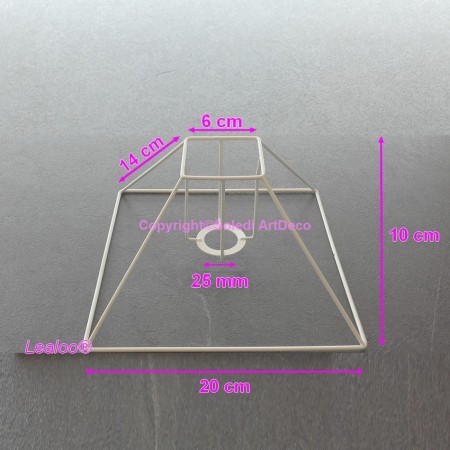 Petite Carcasse Abat-Jour Pyramide basse 20x6x14 cm, Armature Carré bas 4 branches en epoxy anticorrosion , pour E14