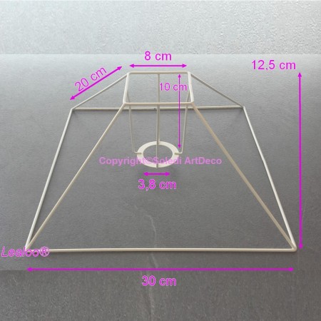 Carcasse Abat-Jour Pyramide basse 30x8x20 cm, Armature Carré bas 4 branches en epoxy anticorrosion , pour E27