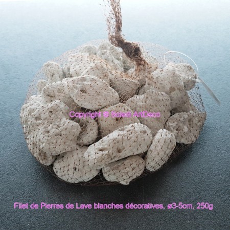 Filet de Pierres de Lave blanches décoratives, ø3-5cm, 250g