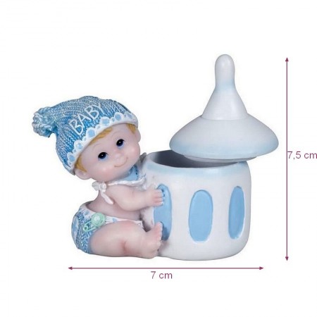 Contenant à dragées, figurine Bébé fille rose, Boite en résine hauteur 11 cm