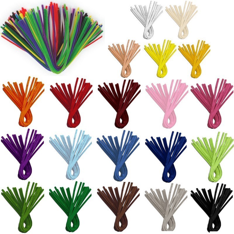 Fils chenille coloris au choix, diam. 8 mm, longueur 50 cm, lot de 10 cure-pipes