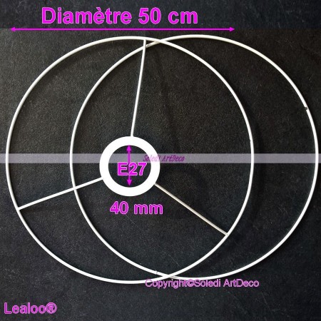 Set d'Ossature Diamètre 40cm pour abat-jour, Grands Anneaux ronds Epoxy blanc, pour douille diam 40mm E27