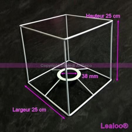 Armature Carrée blanc pour abat-jour, Hauteur et largeur 30cm, pour Douille 38mm