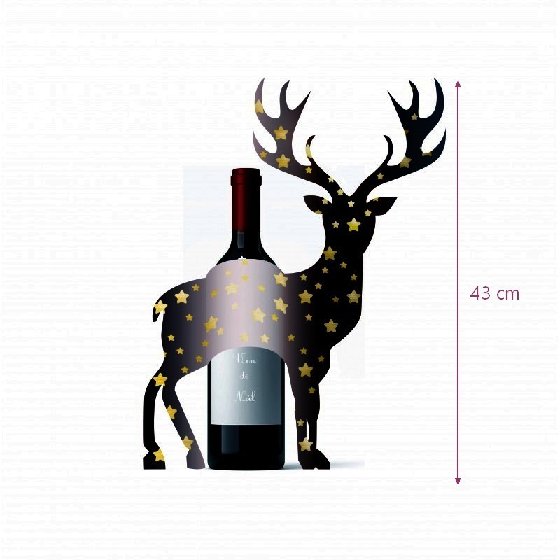 Cerf en Papier rigide Noir pour bouteille, 43 x 33 cm, décoration de Noël et hivernale