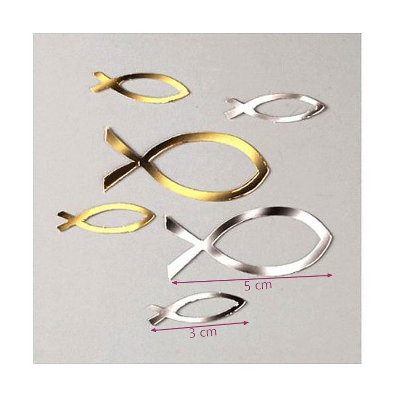 Lot de 6 Stickers autocollants Symboles Religieux, doré et argenté métallique, dim. 3 et 5 cm, scrapbooking