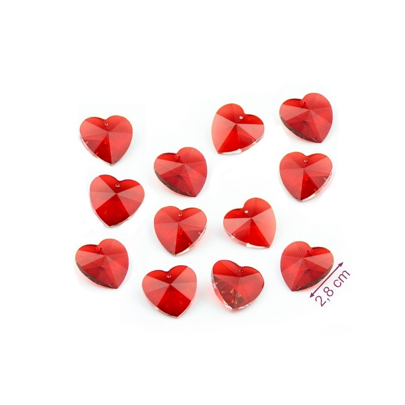 Lot de 12 Cœurs en Acrylique Rouge, dim. 2,8 cm, perles en plastique bijoux ou à éparpiller