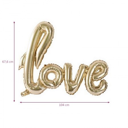 Grand Ballon aluminium Mylar Love couleur Doré, dim.1,04 m x 67,6 cm, ballon doré gonflable mariage