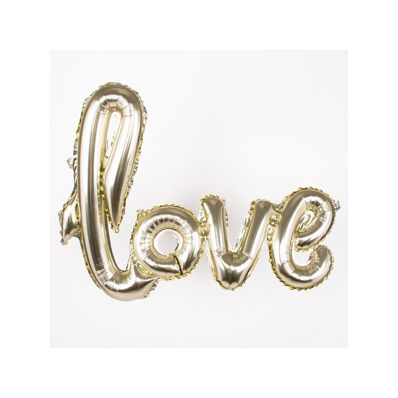 Grand Ballon aluminium Mylar Love couleur Doré, dim.1,04 m x 67,6 cm, ballon doré gonflable mariage
