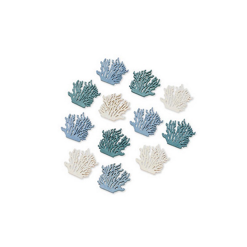 Lot de 12 Coraux en Bois Blanc et Bleu clair, dim. 4 cm, miniatures décoratives thème maritime