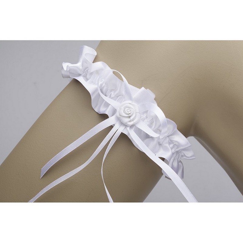 Jarretière de la Mariée Blanche en Satin, 17 cm, Ruban et Fleur, accessoire pour mariage