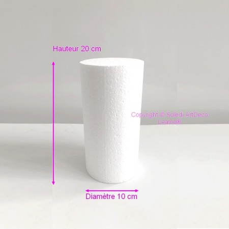 Cylindre en polystyrène  Diamètre 10cm x Hauteur  20cm, Colonne en Styropor blanc de densité Pro, 28 kg/ m3