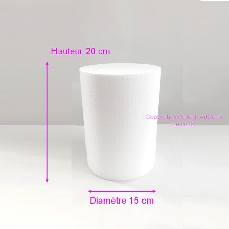 Cylindre en polystyrène  Diamètre 15cm x Hauteur  20cm, Colonne en Styropor blanc de densité Pro, 28 kg/ m3