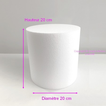 Cylindre en polystyrène  Diamètre 20cm x Hauteur  20cm, Colonne en Styropor blanc de densité Pro, 28 kg/ m3