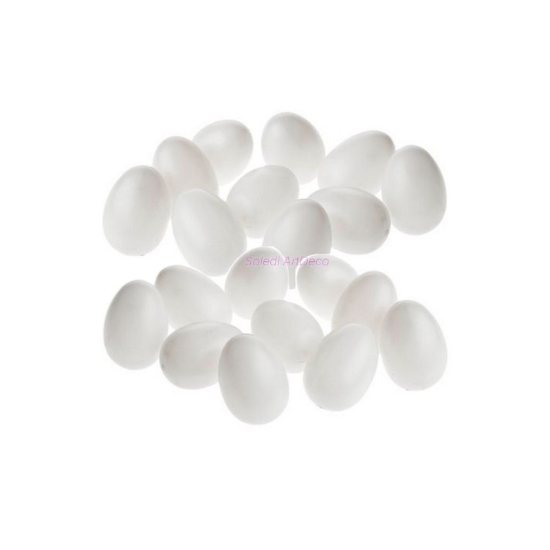 Lot de 25 Oeufs de Pâques, plastique blanc, hauteur 6 cm, à décorer, , avec trou de suspension, non séparables