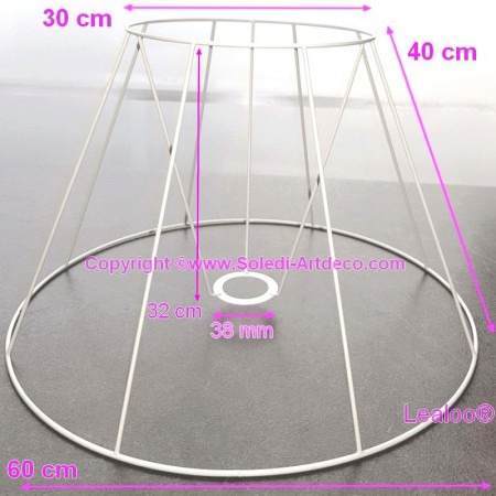 Grande Carcasse Abat-Jour Empire 50 cm, Armature Cone 8 branches en epoxy anticorrosion, pour E27