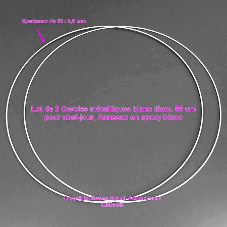 Lot de 2 Cercles métalliques blanc diam. 55 cm pour abat-jour, Anneaux epoxy blanc Attrape rêves