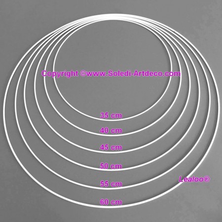 Set aus 6 grosse weiße Drahtringen Durchmesser 35 cm bis 60 cm für Lampenschirm, Epoxidringe für Traumenfänger 