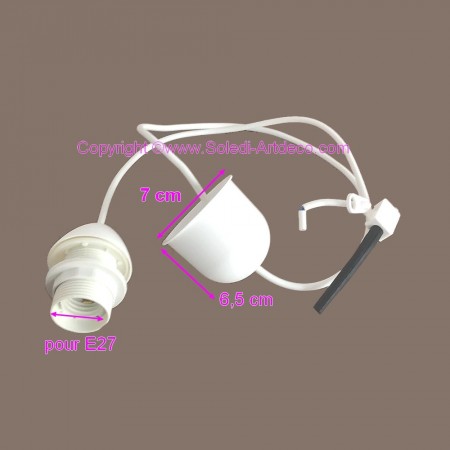 Câble électrique blanc avec Douille E27 pour Suspension lampe, Cordon longueur 1 m, avec cache-douille