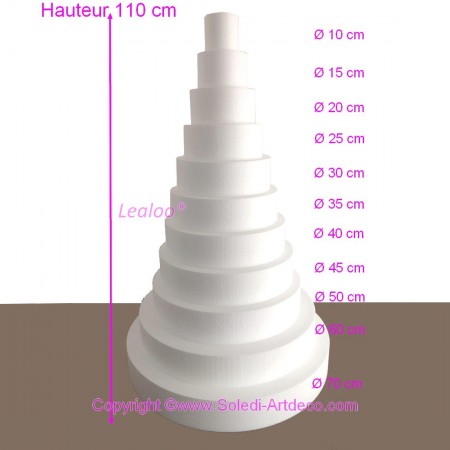 Grande Pièce montée Wedding Cake en Polystyrène haute densité, Base diam. 70cm, 11 étages, Hauteur totale 110 cm